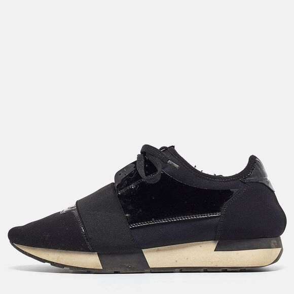 Balenciaga Black Nylon and Patent Race Runner Sneakers Size 39 - Picture 1 of 4